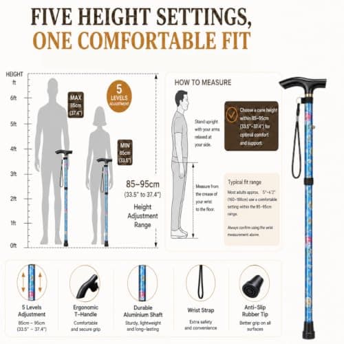 HATAF Folding walking sticks for Women and Men (Blue Flower) — view 6