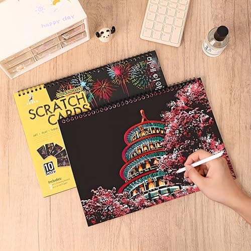 20-Page Scratch Art Book for Adults and Teens, Colourful City Landmark Set — view 3