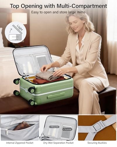 Hanke 16 20 24 26 Inch Carry On Suitcase PC Hardshell Luggage Top Open Aluminum Frame Rolling Suitcases with Wheels Travel Luggage for Womem Men, Bamboo Green, 24 Inch — view 6