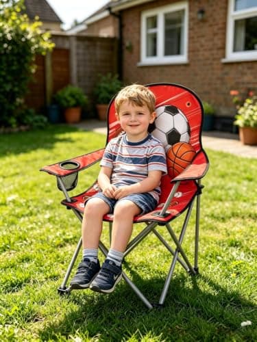 ALUNA Kids Foldable Outdoor Camping Chair Assorted Designs with Cup Holder & Security Lock for Picnic Garden Patio Beach Fishing (Red) — view 2