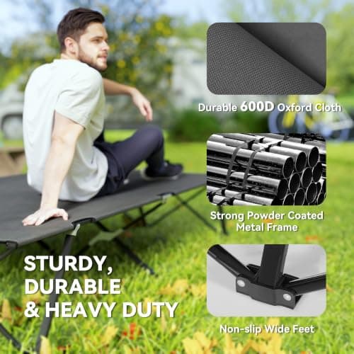 Outsunny Double Camping Bed Foldable Cot Sunbed w/Carry Bag Charcoal Grey — view 4