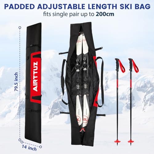 AIRTTUZ Ski Bag and Boot Bag Combo, Water-Resistant Ski Boot Travel Bag Fit Skis Up to 200 cm & Boots Size 13 With 5mm Foam Ski Gear Bag. (blk/red) — view 4