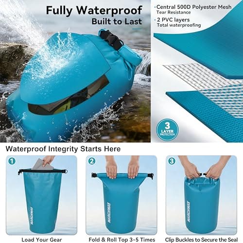 MARCHWAY Floating Waterproof Dry Bag Backpack 5L/10L/20L/30L/40L, Roll Top Sack Keeps Gear Dry for Kayaking, Rafting, Boating, Swimming, Camping, Hiking, Beach, Fishing (Teal, 20L) — view 3