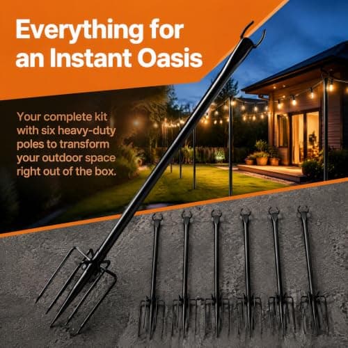 String Light Poles 6 Pack 2.65M, Heavy Duty Adjustable Festoon Light Poles — view 6