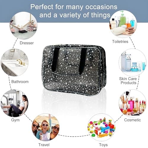 TotePrint Clear Star Print Cosmetic Bag, PVC Waterproof Travel Makeup Pouch,Large Clear Travel Toiletry Bag,30 x 13 x 21.6 cm(Pink) — view 6