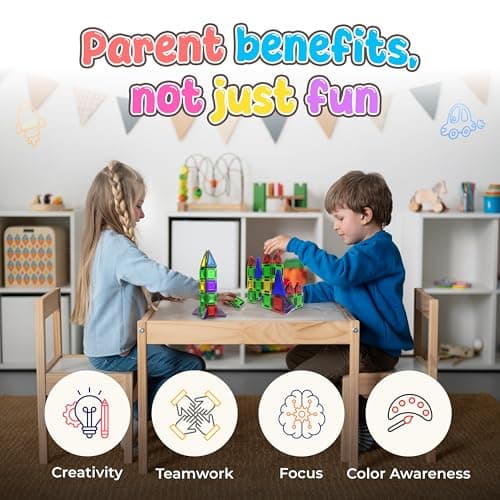 Micro Magnetic Tiles Building Blocks Toy - STEM Educational Travel Size Magnetics Blocks for Kids, Preschool Sensory Montessori Magnetic Toys for Boys & Girls 3+ Years Old 28PCS - Multicolour — view 5
