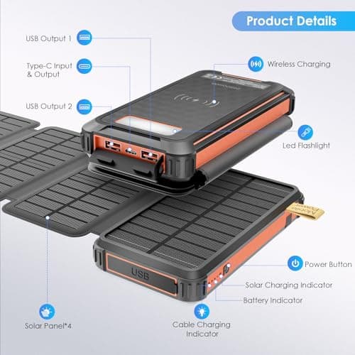 Solar Power Bank 26800mAh, 22.5W Fast Charging, 15W Qi Wireless Charging — view 3