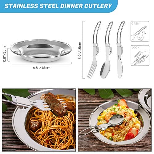 Odoland Camping Cookware Kit, Non-Stick Lightweight Pots Pan Set with Stainless Steel Cups Plates Forks Spoons for Camping, Outdoor Cooking and Picnic — view 5