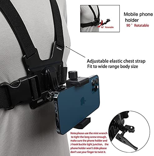 PellKing Mobile Phone Chest Mount Harness Strap Holder Cell Phone Clip Action Camera POV for Samsung iPhone Plus etc — view 3