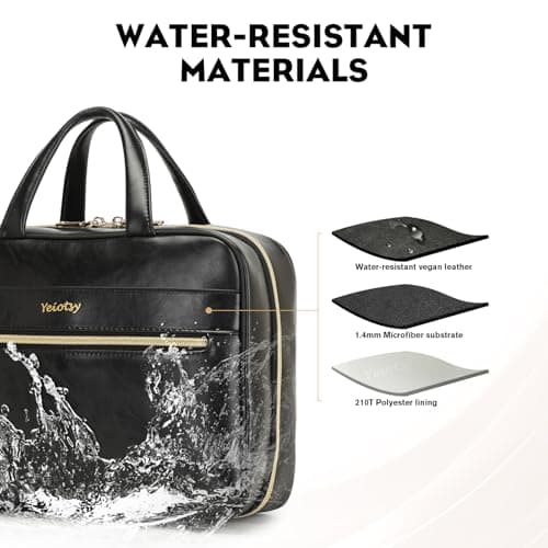 Yeiotsy Hanging Travel Toiletry Bag - Waterproof Vegan Leather Organizer with Wet-Dry Compartments, Foldable Design for Camping, Gym, Shower & Business Trip (Black, Large) — view 4