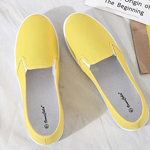 Slip On Canvas Flat Shoes Women Wide Fit Pumps (Yellow 5.5UK) — view 4