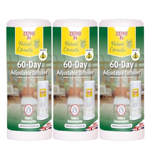 Zero In 60-Day Citronella Diffuser – Portable Bug Repellent for Indoor & Outdoor Use with Adjustable Intensity - Pet-Safe, Fast-Acting Protection for Home, Garden, Patios & Travel - Multi Packs X3