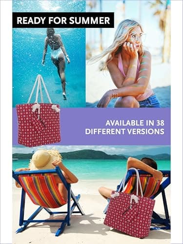 DonDon Large Beach bag for women with zip Waterproof Pool bag tote beach bags Beach-Maritime Design Red — view 5