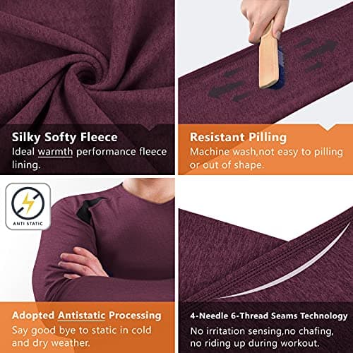 Muezna Men’s Long Johns Thermal Underwear Set, Top and Bottom Underwear Base Layer Soft Fleece Lined Burgundy — view 4