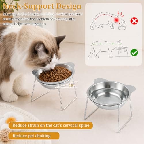 4Pack Elevated Cat Bowl Stainless Steel Raised Cat Food Bowls(Silver) — view 4