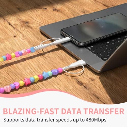 PaYuanRaoTi Beaded Phone Charger 4-in-1 Multi Charging Cable 1M, Fast 66W USB C Charger Cable with USB C to USB C 1M & USB/iOS Connectors, Cute Beaded Charger for Android Devices — view 5
