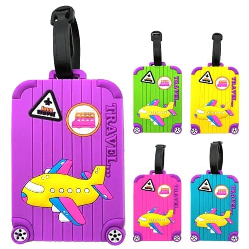 5 Pcs Luggage Tags,Colourful Suitcase Tags with Name ID Card,Silicone Luggage Tag- Perfect for Travellers