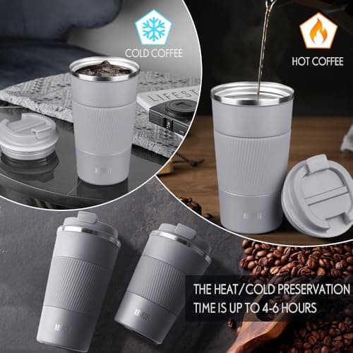 HASAGEI Travel Mug, Insulated Coffee Cup with Leakproof Lid - Vacuum Insulation Stainless Steel for Hot and Cold Water Coffee and Tea 510ml/380ml (Grey, 380ml) — view 3