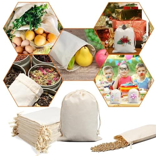 Cotton Drawstring Bag 10×15 cm Cotton Muslin Bags Reusable (25 Pcs) — view 2