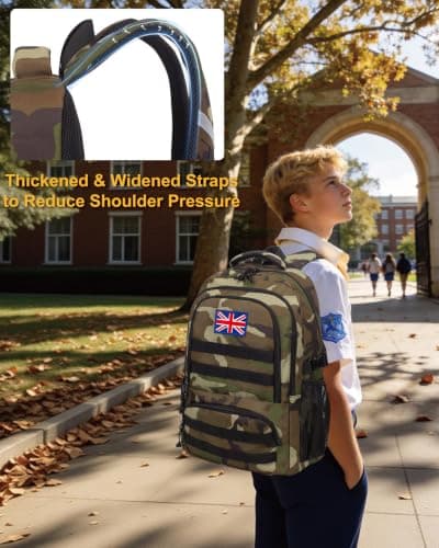 30L Tactical Camo Backpack for Boys 900D Military Schoolbag with 4 Pockets — view 6