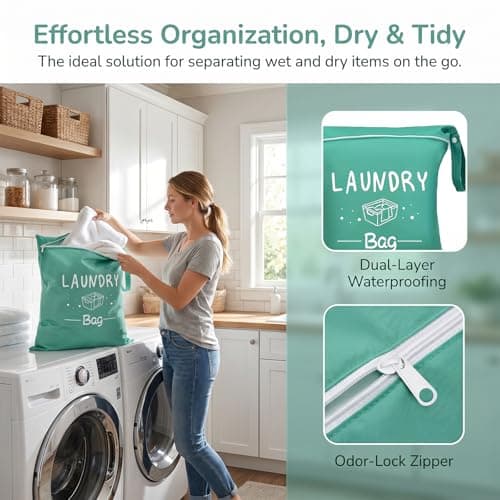 3 Pcs Travel Laundry Bag, 38 X 48 cm Laundry Bags for Travelling Dirty Clothes Bags with Zipper Wet Clothes Bag for Swimming Home Travel Holiday Camping — view 3