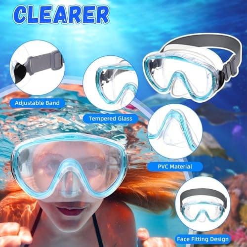 Relaxweex 4 Pairs Adult Swimming Goggles with Nose Guard, Diving Mask with Elastic Fabric Strap, Scuba Diving Mask (Pink, Yellow, Mint Green, Purple) — view 5