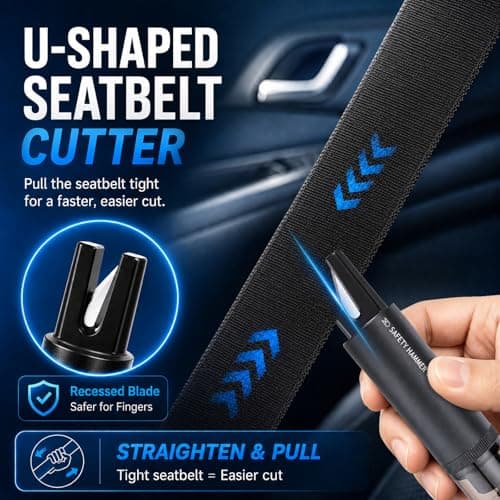 Soodyoow 3 Pack Car Safety Hammer, 2 in 1 Escape Tool with Seat Belt Cutter & Window Breaker, Portable Glass Breaker for Windscreen, Essential Auto Safety Kit for Car, Bus, Truck (Black/Red/Gray) — view 4