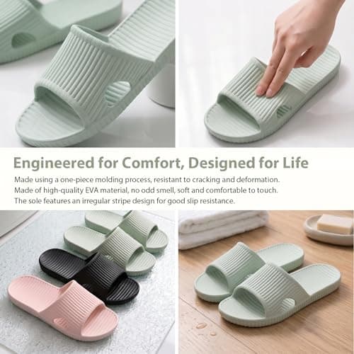 PUYTG Shower Shoes for Women/Men, Non-Slip Flat House Slipper Sandals, Lightweight Soft Flip Flop Shoes, Ladies Sliders for Home Bathroom Garden Poolside Beach Travel, Green, 4.5/5.5 UK — view 2