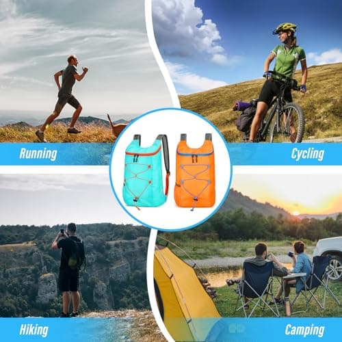 Sahunfri 2 Pcs Ultra Lightweight Backpack, Foldable Backpack Water Resistant Travel Rucksack, Multi-Functional Foldable Backpacks Womens Men For Camping, Hiking, Biking (Blue Orange) — view 5