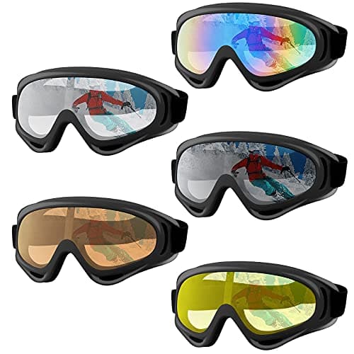 ORANZI 5 Pack Ski Goggles, Snowboard Snow Goggles for Men Women Kids Adult Youth,Motorcycle Goggles with UV Protection Anti-fog