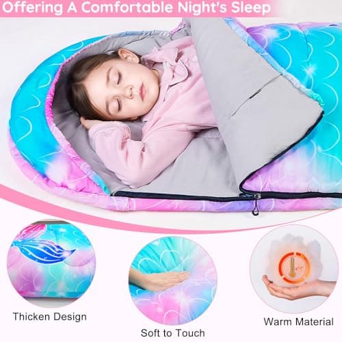 MHJY Kids Sleeping Bag for Girls Boys 3 Season Warm & Cool Weather Youth with Backpacking Bag Waterproof for Traveling Hiking Outdoor Camping Essentials — view 5