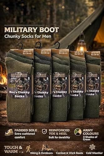 Men’s Army Military Thermal Socks – Moisture-Wicking Athletic Crew Socks with Fully Cushioned Sole for Boots, Walking & Hiking (3, Green) — view 6
