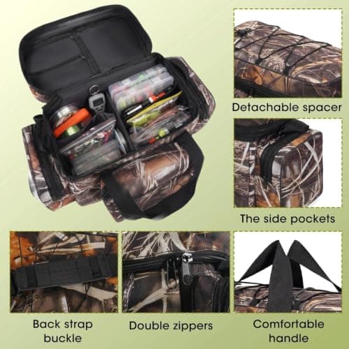 Dexpally Fishing Bag Large Capacity Fishing Tackle Bags Holdall with Belt & Shoulder Strap for Outdoors Hiking Hunting Camping Travel (Camouflage) — view 6