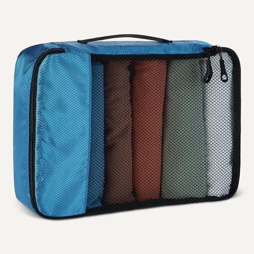 Amazon Essentials 4-Piece Packing Cubes Travel Accessories Set, Luggage Organiser with Double Zip, Mesh Top, Polyester, Medium, Sky Blue (Previously Amazon Basics) — view 4