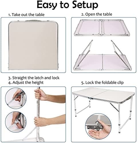 Qimu Low Folding Camping Table,Lightweight Aluminium Picnic Table Laptop Bed Table,Portable Lap Desk, for Picnic/Camping or Eating Breakfast, Reading, Watching Movie on Bed/Couch(White,60cm) — view 5