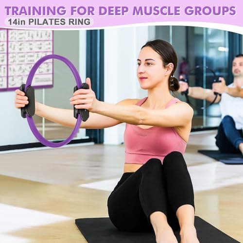 Goocrun Pilates Ring Set Exercise Equipment, with Fabric Resistance Bands Set, Pilates Ball, Sliding Disks. Portable Home Gym - with Fitness Guide Poster (Purple) — view 4