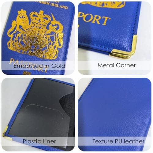 SAMHENG British Passport Holder, UK Passport Wallet for Men Women, PU Leather Passport Cover for Travel Blue — view 5