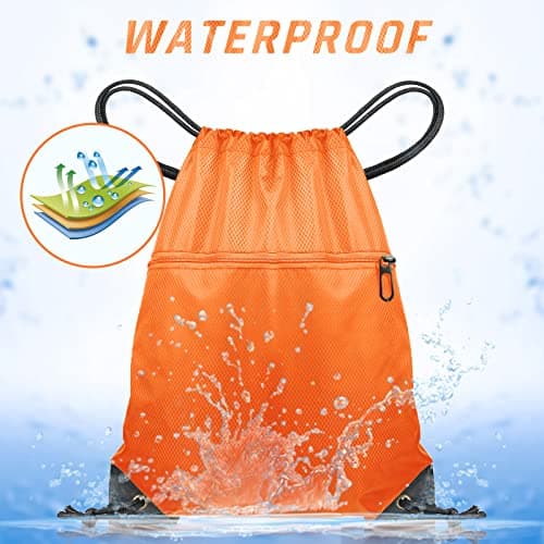CHEPULA Drawstring Gym Bag, Large Sports Backpack String Swim Drawstring PE Bags for Women Men, Travel Beach Bag with Waterproof(orange) — view 5