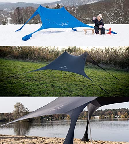 Premium Lycra Beach Tent - Beach Shelter Pop Up Sun Shade "Ole" with Aluminium Poles and Fillable Sand Anchor Blue (210 x 210 cm) — view 3