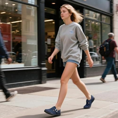 JIASUQI Barefoot Shoes Womens Wide Casual Walking Shoes Zero Drop Minimalist Sneakers with Adjustable Strap Slip on Clogs for Office Shopping Travel(Navy 41,Size UK 7.5) — view 2