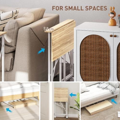 HOMCOM Small Folding Desk, 80 cm on Wheels for Small Space, Natural Tone — view 4