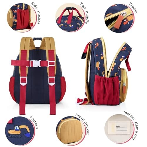 GAGAKU Toddler Backpack for Boys - Nursery Backpacks Mini Children Backpack for Kids 2-4 years Cartoon Breathable Comfortable Preschool Kindergarten Elementary Rucksack Travel Bag - Excavator — view 3