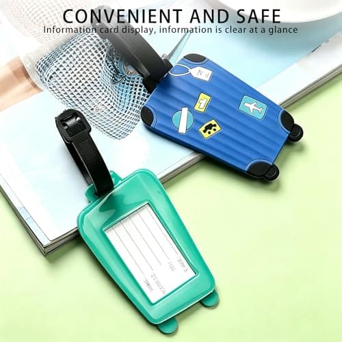 5 Pack Silicone Luggage Tags, Cute Cartoon Design Flexible Waterproof Baggage Tags with PVC Clear Window and Double Buckle, for Suitcases Backpacks Handbags - Holds Business Cards Student ID Bus Pass — view 6