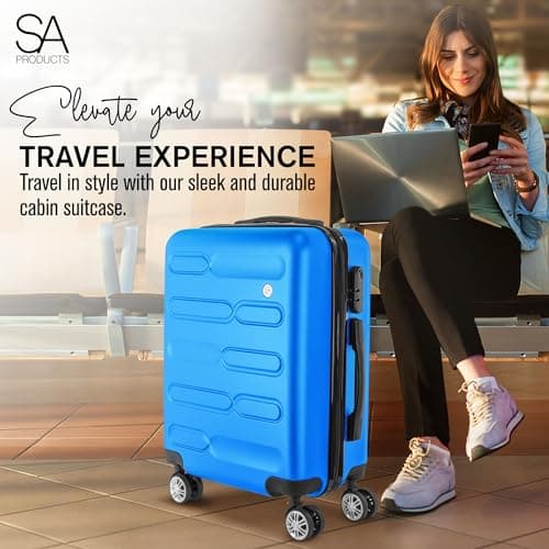 SA Products Cabin Suitcase - 34L Carry On Hard Shell Bag - 55x40x20 - Blue — view 4