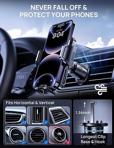 2026 Car Phone Holder Air Vent, Upgrade Hook Clip Mobile Phone Holder for Cars, 360° Rotable Car Phone Mount, Handsfree Phone Cradle for iPhone 15 14 13 12 Pro Max All 4''-7'' Smartphones — view 6