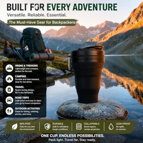 UNNESTAR Collapsible Camping Cup with Straw Silicone Foldable Coffee Cup Sports Bottle Portable Travel Outdoor Car 600ml — view 4
