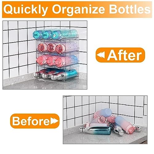 YOOTUKL Water Bottle Organizer Stackable Kitchen Pantry Organization and Storage Shelf Plastic Water Bottle Holder for Fridge Kitchen Cabinet Wine (2 Pack(6 Bottles)) — view 5