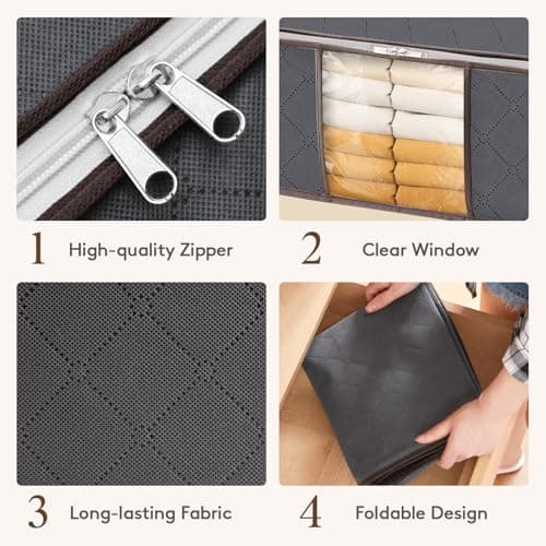 Lifewit 35L Clothes Storage Bags with Clear Window, Foldable Underbed Clothes Covers, Organisers for Clothing, Bedding, Sweaters Protection, 8 Pack, Grey — view 4