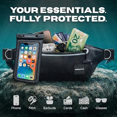 DRENCH Waterproof Bum Bag with Floating Phone Pouch, IPX8 Submersible Waist Bag for Beach, Swimming, Snorkelling, Kayaking & Travel, Dry Bag for Phone, Passport, Keys & Essentials Waterproof Zipper — view 6