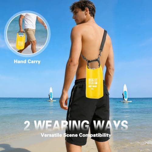 Plliocse 2L Waterproof Dry Bag 2 in 1 Cell Phone Dry Bags Waterproof with Long Adjustable Shoulder Strap Included for Hiking, Swimming, Camping, Boating, Fishing, Rafting (Yellow) — view 5
